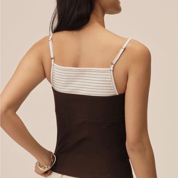 Anthropologie Brown Button-Up Corset Top - Picture 3 of 8